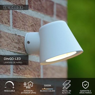 Lucide DINGO-LED - Lámpara de pared Dentro/Fuera - LED Regul. - GU10 - 1x5W 3000K - IP44 - Blanco